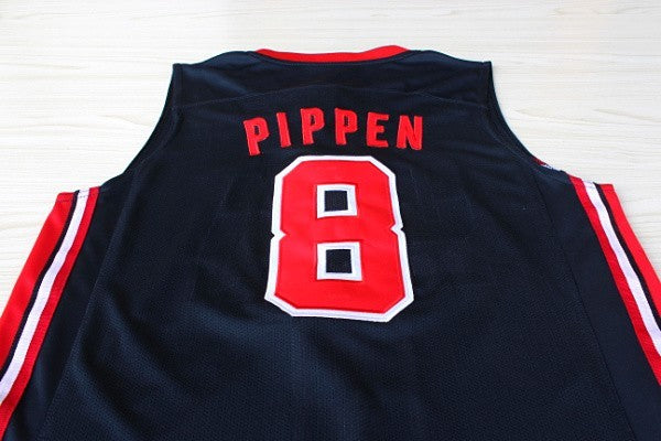 1:1 Doppellagige solide Stickspielerversion Mengyi Replik #8 Pippen blauer Anzug