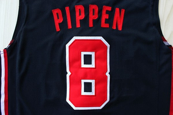 1:1 Doppellagige solide Stickspielerversion Mengyi Replik #8 Pippen blauer Anzug