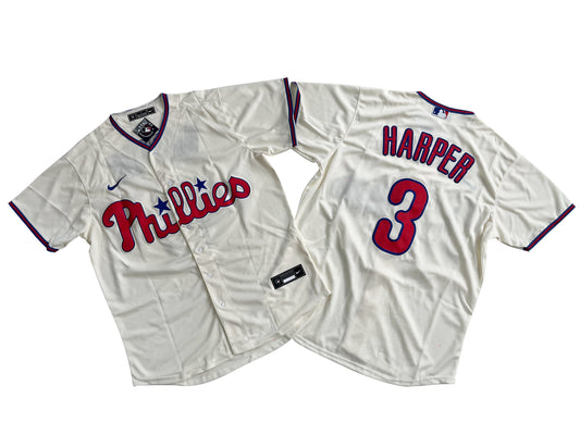 Men's Philadelphia Phillies 3# Bryce Harper Cream Cool Base Jersey