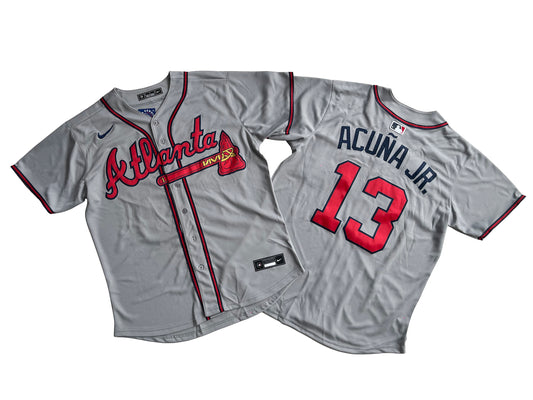 Men's Atlanta Braves Ronald Acuña Jr. #13 Gray Away Limited Player Jersey