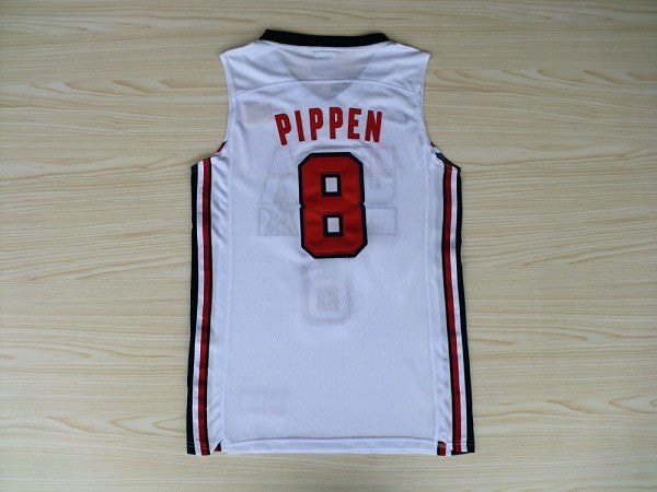 1:1Doppellagige solide Stickspielerversion Mengyi Replik #8 Pippen weißer Anzug