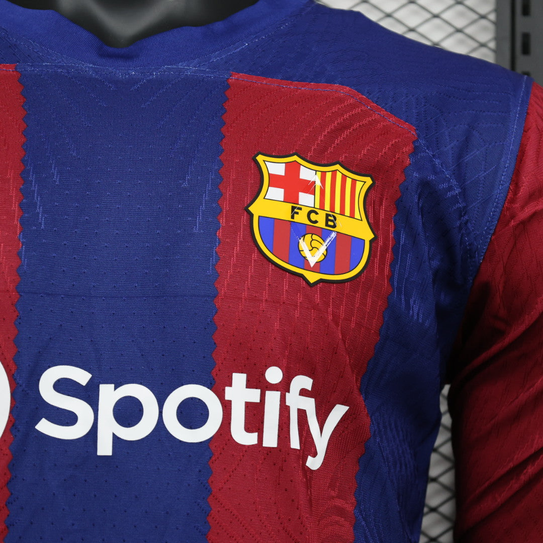 2023/2024 Player Version Long Sleeve Barcelona Home Football Shirt 1:1 Thai Quality