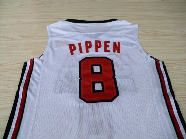 1:1Doppellagige solide Stickspielerversion Mengyi Replik #8 Pippen weißer Anzug