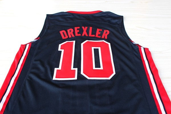 1：1 Double layer solid embroidery player version Dream Team #10 Drexler blue suit