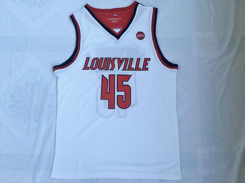 NCAA University of Louisville No. 45 Donovan Mitchell white embroidered jersey