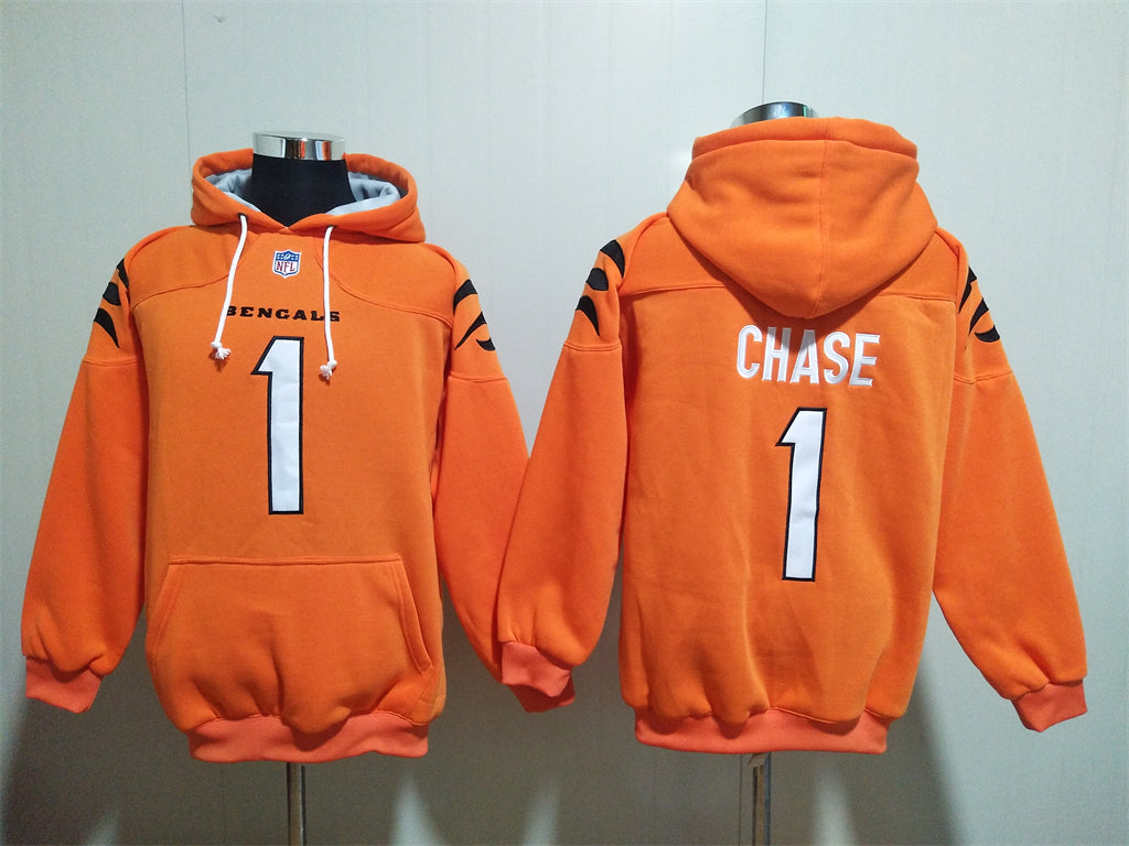 Orangefarbener Kapuzenpullover der Cincinnati Bengals #1 CHASE (mit Taschen)