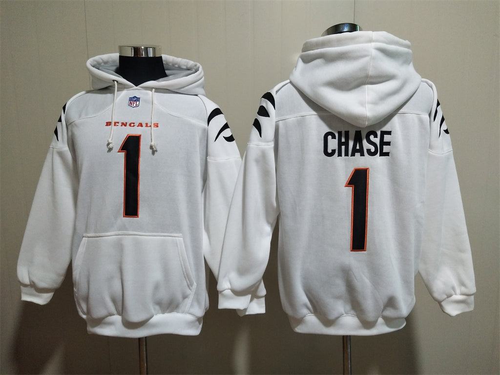 Cincinnati Bengals weißer Kapuzenpullover #1 CHASE (mit Taschen)