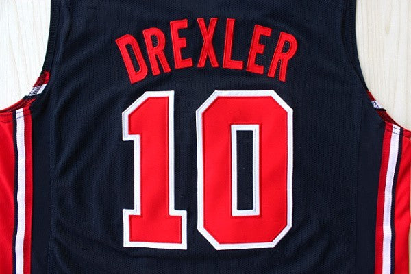 1：1 Double layer solid embroidery player version Dream Team #10 Drexler blue suit