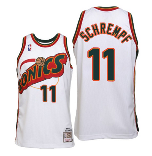 SuperSonics No. 11 Detlef Schrempf Retro White Jersey