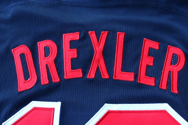 1：1 Double layer solid embroidery player version Dream Team #10 Drexler blue suit