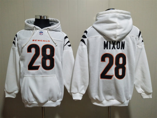 Cincinnati Bengals white Hoodie #28 MIXON (with pockets)