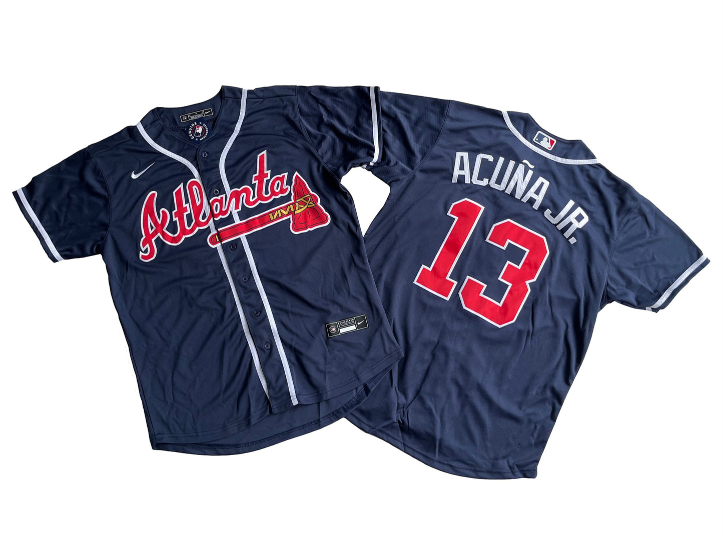 Men's Atlanta Braves 13# Ronald Acuna Jr. Navy Alternate Replica Player Name Jersey