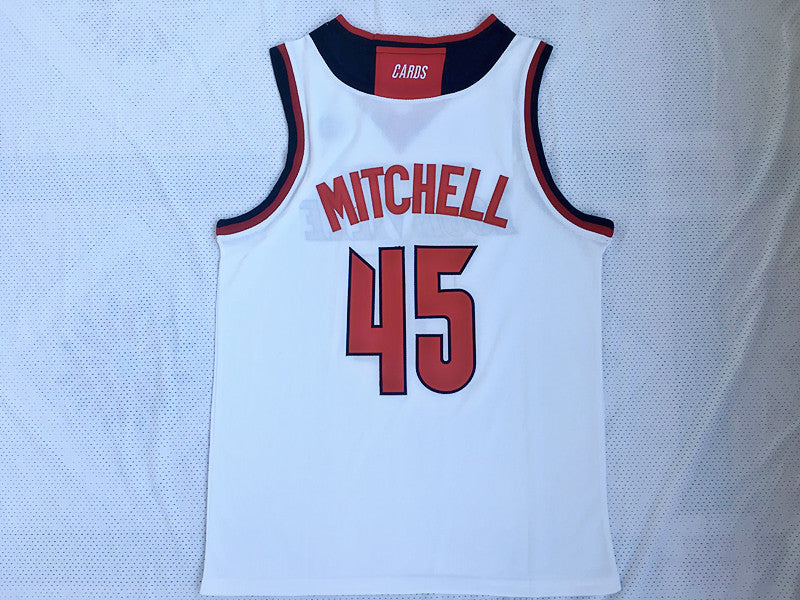 NCAA University of Louisville No. 45 Donovan Mitchell white embroidered jersey