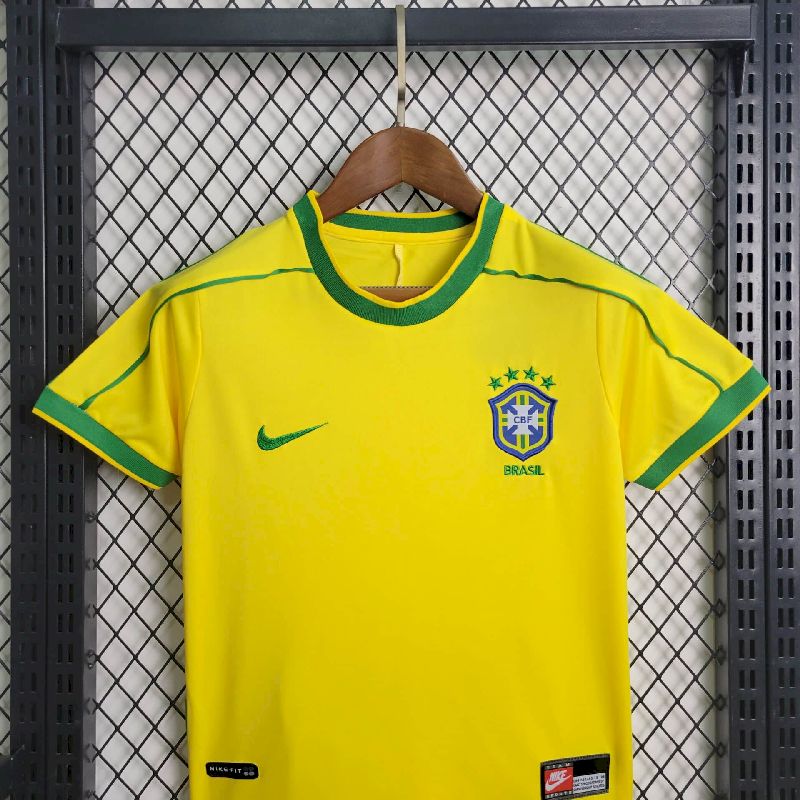 1998 Retro Kids Size Brazil Home Soccer Jersey