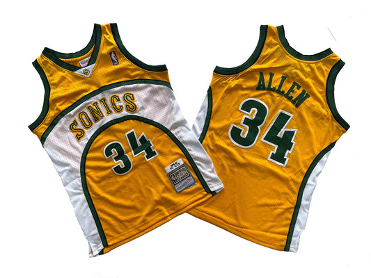 SuperSonics No. 34 yellow 06-07 season Mitchell retro jersey - Ray Allen