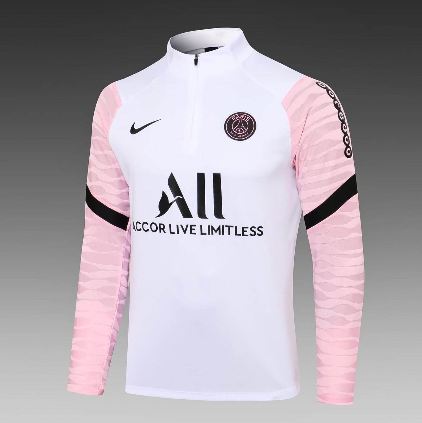 2021/2022 Psg Paris Saint-Germain Half-Pull Training Suit White Pink Sleeves