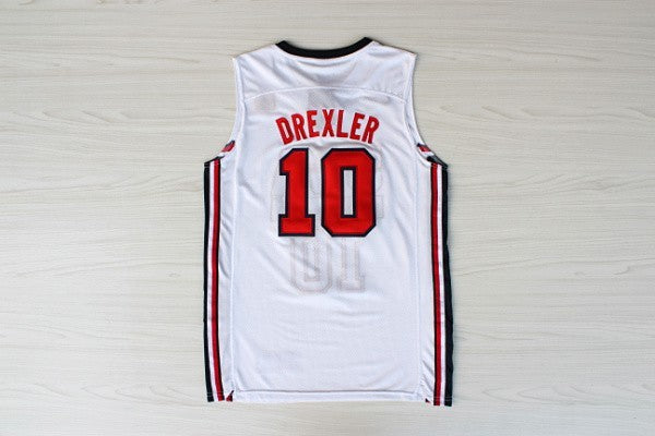 1:1Double layer solid embroidery player version Dream Team #10 Drexler white suit