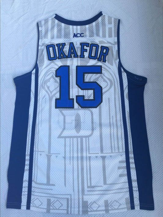 NCAA Duke University No. 15 Jahlil Okafor white embroidered jersey