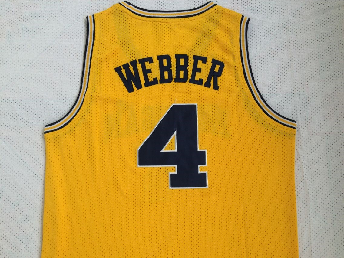 NCAA University of Michigan No. 4 Chris Webber Yellow Premium Mesh Jersey