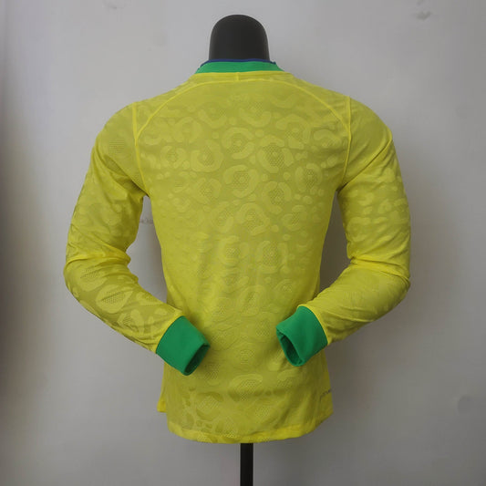 2022 FIFA World Cup Long Sleeve Player Version Brazil Home Soccer Jersey