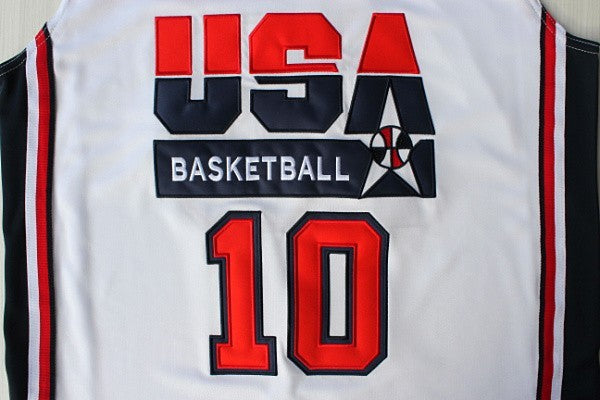 1:1Double layer solid embroidery player version Dream Team #10 Drexler white suit