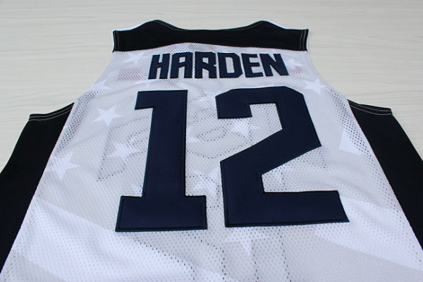 2012 American Dream Team Nr. 12 Harden Weiß besticktes Trikot