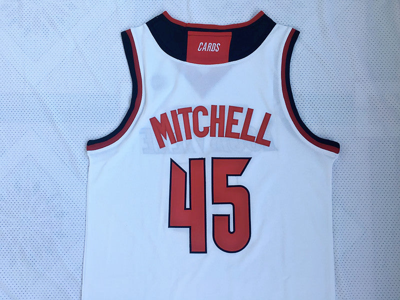 NCAA University of Louisville No. 45 Donovan Mitchell white embroidered jersey