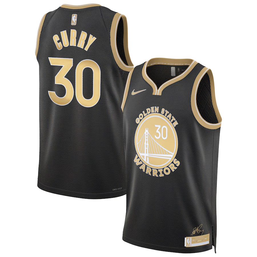 24 Warriors #30 Curry black and gold jersey