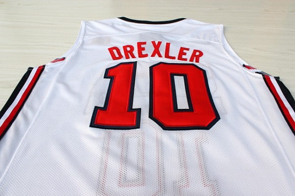 1:1Double layer solid embroidery player version Dream Team #10 Drexler white suit