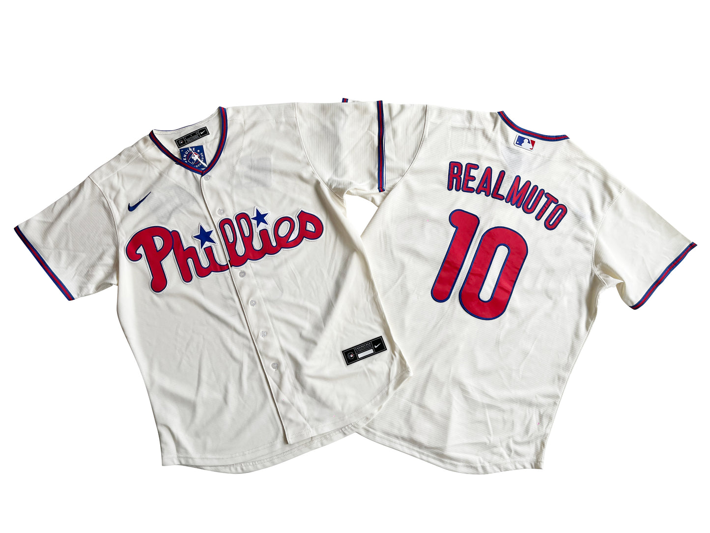 Men's Philadelphia Phillies 10# J.T. Realmuto Cream Cool Base Jersey