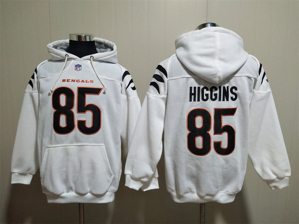 Cincinnati Bengals weißer Kapuzenpullover #85 HIGGINS (mit Taschen)