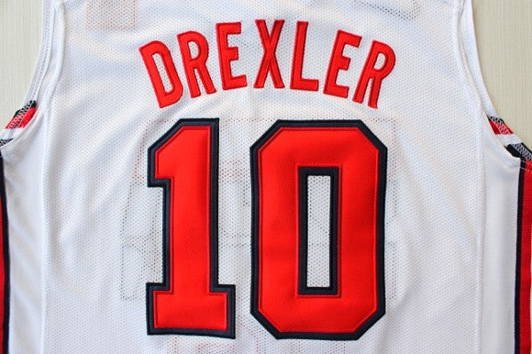 1:1Double layer solid embroidery player version Dream Team #10 Drexler white suit