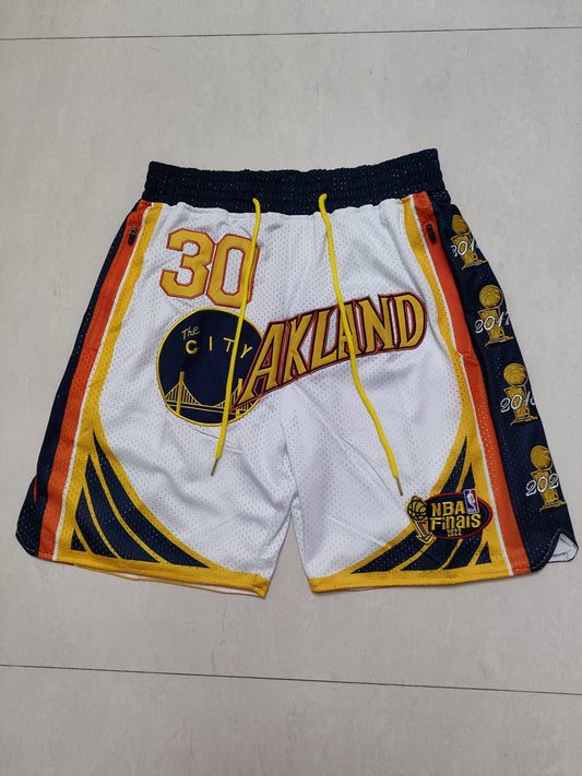 Golden State Warriors White Curry Championship Full Density Embroidered Pocket Shorts