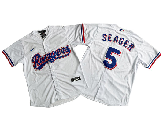 Men's Texas Rangers 5# Corey Seager White Player Jersey