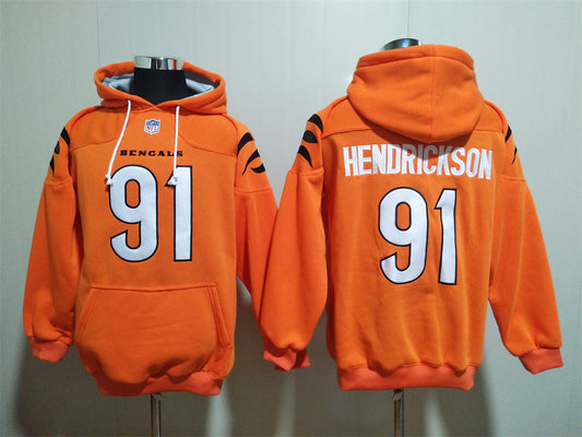 Cincinnati Bengals Orange Hoodie #91  HENDRICKSON (With Pockets)