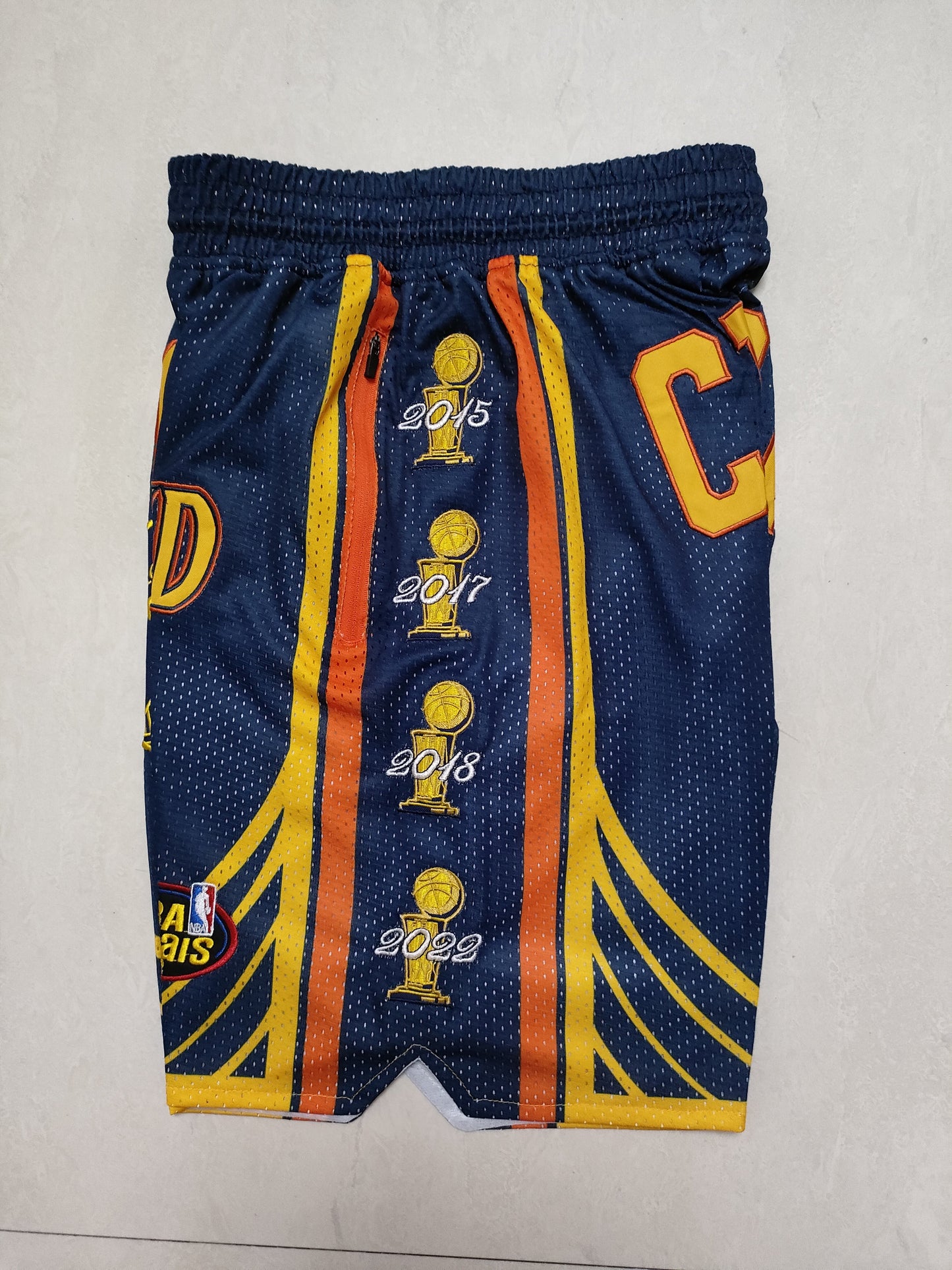 Golden State Warriors Dark Blue Curry Championship Edition Fully Densified Embroidered Pocket Shorts