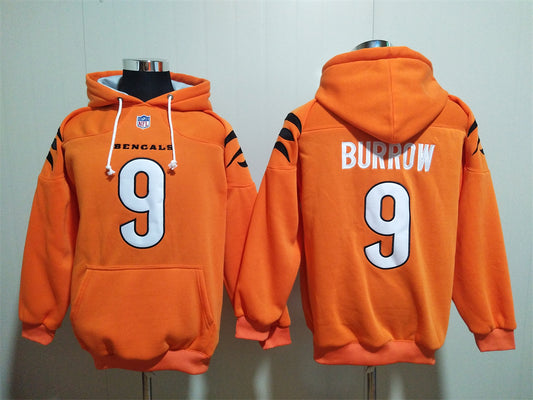 Cincinnati Bengals Orange Hoodie #9 BURROW (With Pockets)