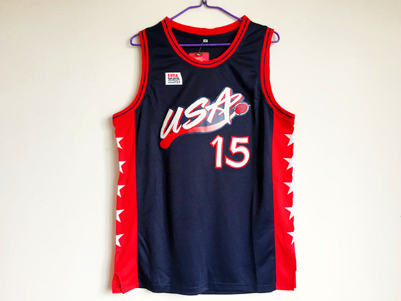 1996 Atlanta Olympics Team USA Dream Three Olajuwon USA No. 15 Dark Blue Embroidered Jersey