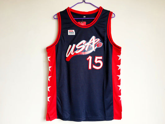 1996 Atlanta Olympics Team USA Dream Three Olajuwon USA Nr. 15 Dunkelblaues besticktes Trikot