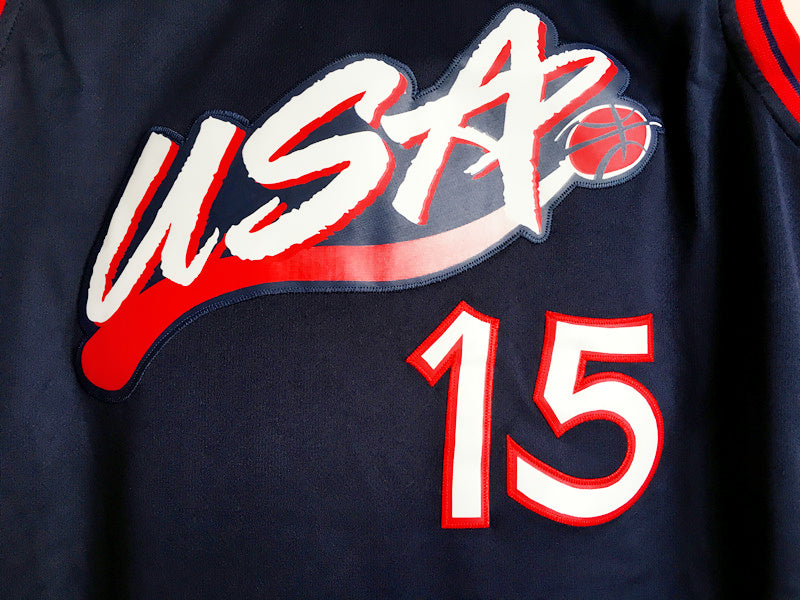 1996 Atlanta Olympics Team USA Dream Three Olajuwon USA No. 15 Dark Blue Embroidered Jersey