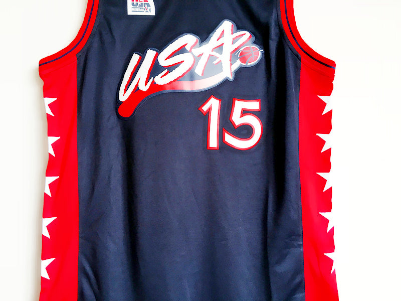 1996 Atlanta Olympics Team USA Dream Three Olajuwon USA No. 15 Dark Blue Embroidered Jersey