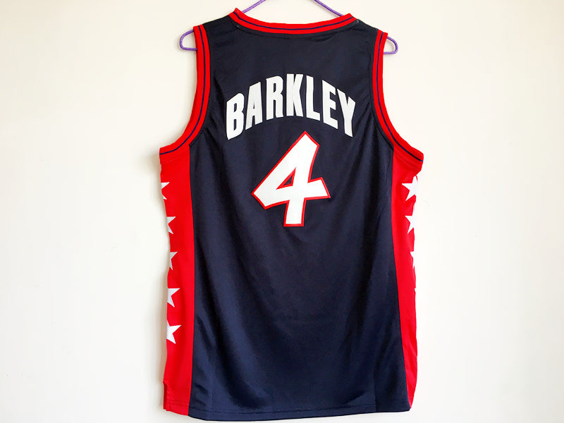 1996 Atlanta Olympics Team USA Dream 3 USA No. 4 Barkley dark blue embroidered jersey