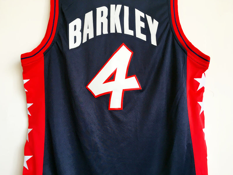 1996 Atlanta Olympics Team USA Dream 3 USA No. 4 Barkley dark blue embroidered jersey