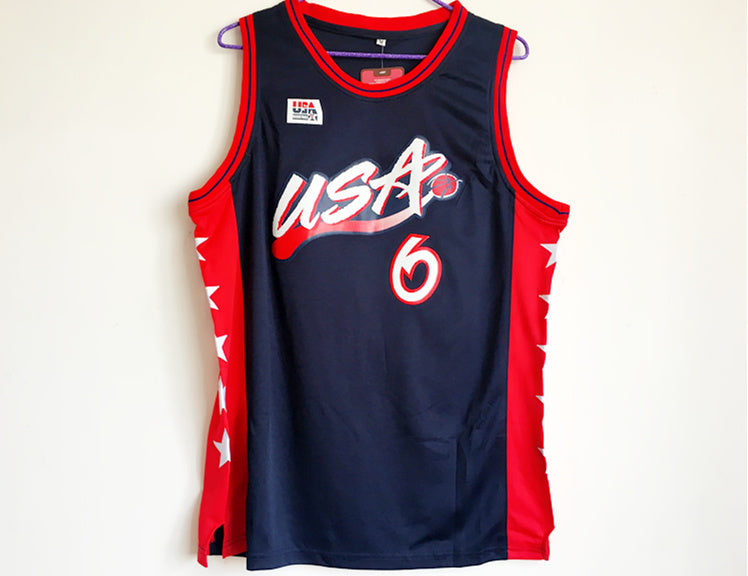 1996 Atlanta Olympics Team USA Dream 3 USA No. 6 Hardaway Dark Blue Embroidered Jersey