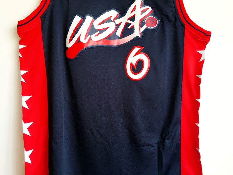 1996 Atlanta Olympics Team USA Dream 3 USA No. 6 Hardaway Dark Blue Embroidered Jersey