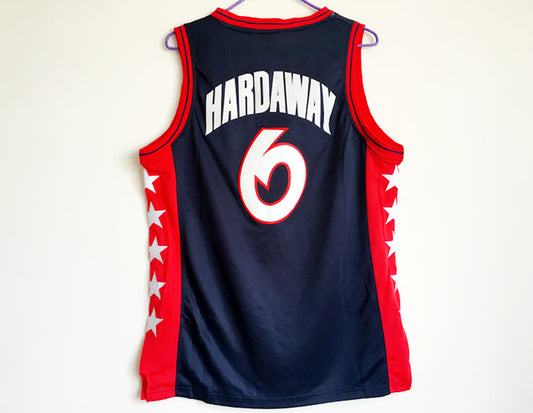 1996 Atlanta Olympics Team USA Dream 3 USA No. 6 Hardaway Dark Blue Embroidered Jersey