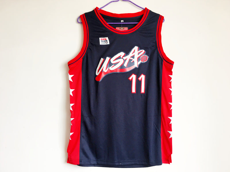 1996 Atlanta Olympics Team USA Dream Team Karl Malone USA Nr. 11 Dunkelblaues besticktes Trikot