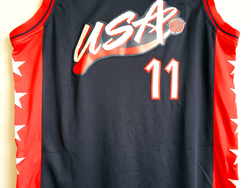 1996 Atlanta Olympics Team USA Dream Team Karl Malone USA No. 11 Dark Blue Embroidered Jersey