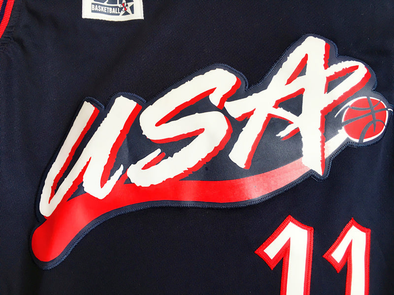 1996 Atlanta Olympics Team USA Dream Team Karl Malone USA No. 11 Dark Blue Embroidered Jersey