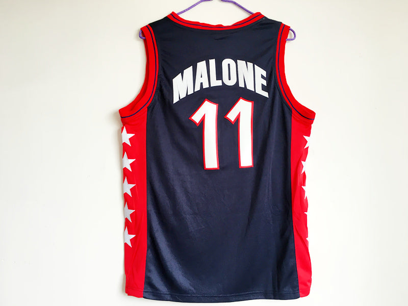 1996 Atlanta Olympics Team USA Dream Team Karl Malone USA Nr. 11 Dunkelblaues besticktes Trikot